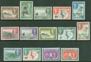 SG 144-157 Nyasaland 1945. ½d to 20/- set of 14. Lightly mounted mint CAT £90