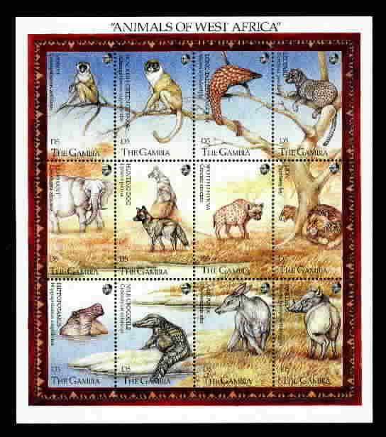 ANIMALS OF WEST AFRICA SHEET OF 12-GAMBIA #1359