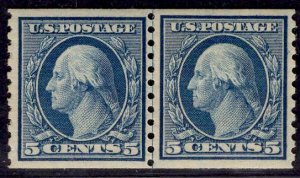 US Stamp #496 5 Cents Washington Coil Line Pair MINT Hinged SCV $30.00