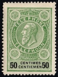 1892 Belgium Revenue 50 Centimes King Leopold II Telephone Stamp MNH