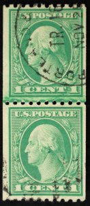 U.S. Used Stamp Scott #486 1c Washington Coil Line Pair. CDS Cancel. Choice!