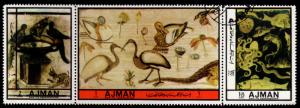 Ajman - Cancelled Strip of 3 Stampworld.com #2663-5 (Animal Mosaics)