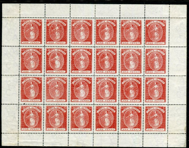 BRITISH VIRGIN ISLANDS-1887-9 1d Red.  A complete sheet of 24 mounted in marg...