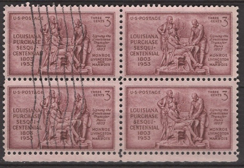 United States; 1953: Sc. # 1020:  Used Cpl. Set > Block of Four