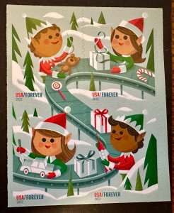 US # 5725a Christmas Elves block of 4 forever 2022 Mint NH