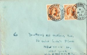 Rhodesia 2 1/2d QEII (2) 1956 Lusaka, Northern Rhodesia to New York, N.Y.  Li...