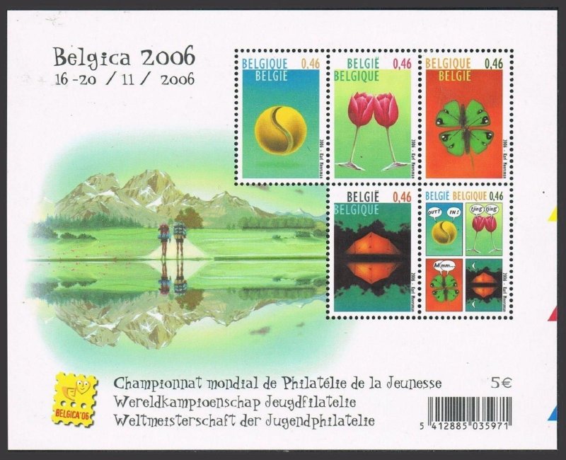 Belgium 2165 sheet,MNH. BELGICA-2006.Tennis ball,Tulips as stemware,Butterflies