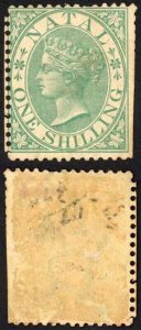 Natal SG25 1/- Green M/M (trimmed perfs)  Cat 250 pounds