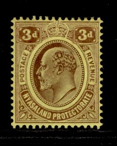 NYASALAND PROTECTORATE EDVII SG75, 3d purple/yellow, M MINT.