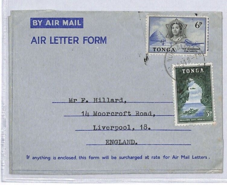 TONGA AIR LETTER Nuku'alofa GB Liverpool *MUSSLEY HILL* CDS 1954 {samwells}ZV117