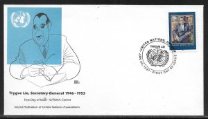 United Nations NY 494 Trygve Halvdan Lie WFUNA Cachet FDC First Day Cover