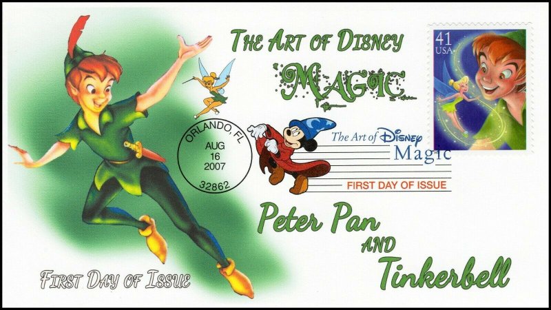 AO-4193-1, 2007, Art of Disney, Magic, Add-on Cachet, FDC, DCP, Peter Pan, SC 41