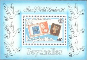 Seychelles #708, Complete Set, Souvenir Sheet Only, 1990, Stamp Show, Stamp o...