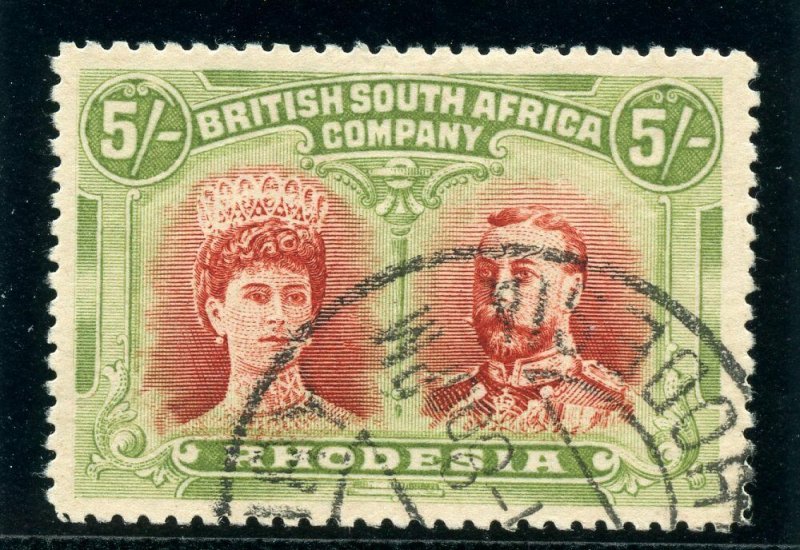 Rhodesia 1910 KGV Double Head 5s crimson & yellow-green VFU. SG 160a. Sc 115.