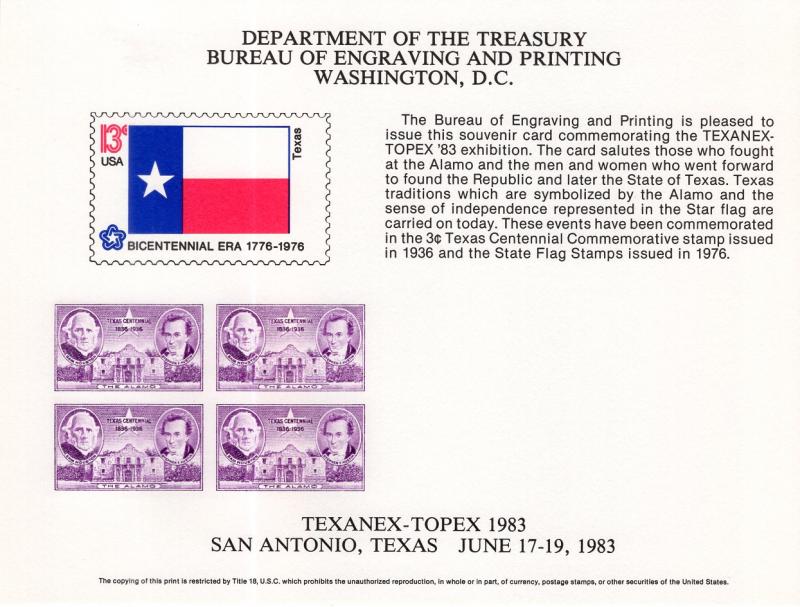 US SC84 Texanex-Topex Souvenir Card Mint
