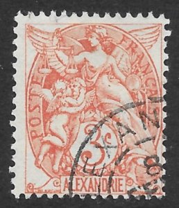 France Offices in Alexandria, Egypt 3c issue of 1902, Scott 18 Used