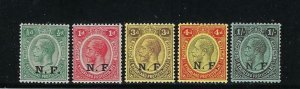 NYASALAND -GERMAN EAST AFRICA SCOTT #N101-N105 1916 N.F. OVERPRINTS - MINT LH