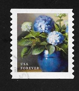 SC# 5235 - (49c) - Flowers from the Garder, blue vase, coil, USED Off paper