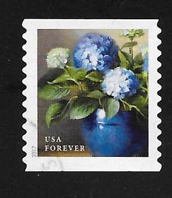 SC# 5235 - (49c) - Flowers from the Garder, blue vase, coil, USED Off paper