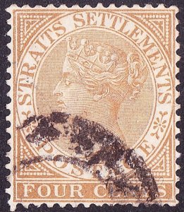 MALAYA STRAITS SETTLEMENTS 1883 QV 4c Pale-Brown SG64 FU