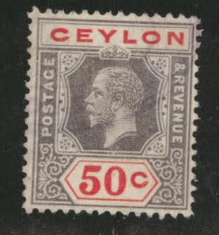 Ceylon Scott 209 Used KGV  wmk 3,  faulty thin hole