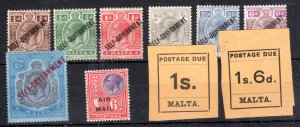 Malta 1922-8 SC 86-92, C1, J9-10, F-VF, m/m (a few MNH), cat. $120.20