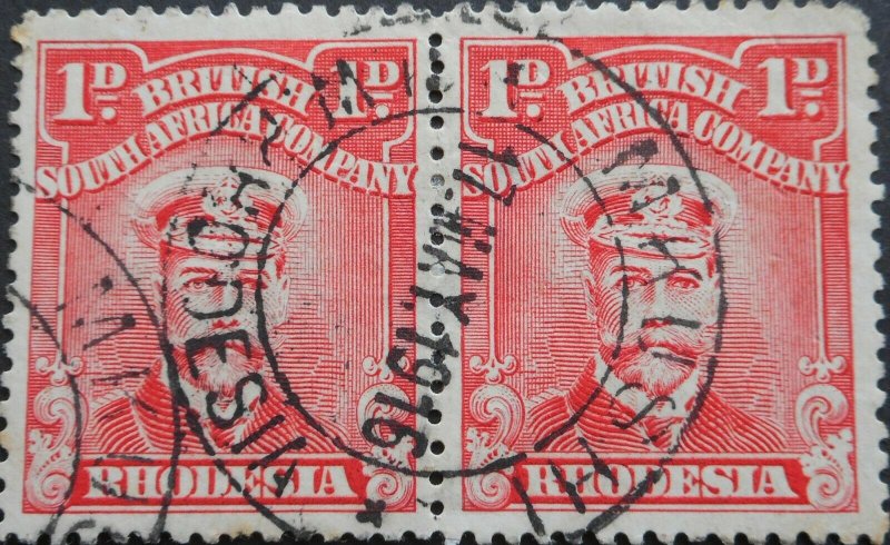 Rhodesia Admiral One Penny pair with MKUSHI (DC) postmark