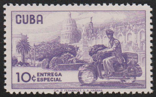 1960 Cuba Stamps Sc E 28 Messenger in Motorcycle and Havana View MNH