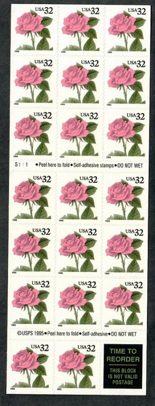 #2492a Pink Rose booklet pane of 20, plate S111