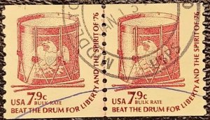 US Scott # 1615; used 7.9c Americana, joint line pair; 1976; VF centering; off p