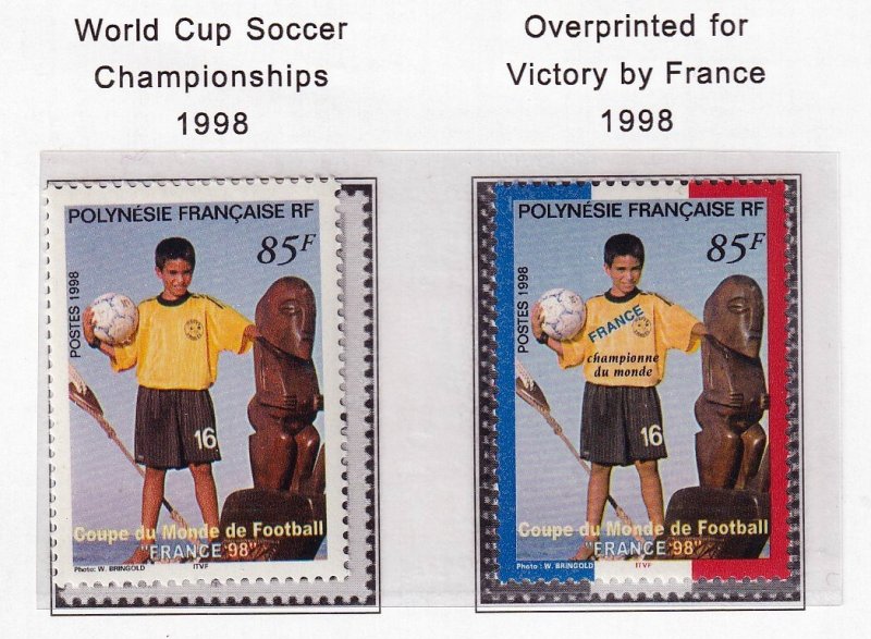 French Polynesia 1998  - World Cup Soccer  - MNH  Singles # 736, 742 Ovpt