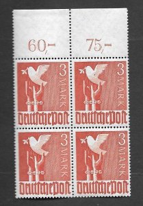 Germany 3M Dove 1947 w/ Error in Block of 4 MNH Michel 961.