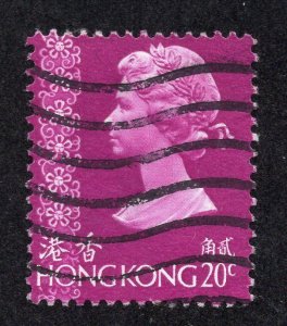 Hong Kong 1973 20c bright purple Elizabeth II, Scott 277 used, value = 30c
