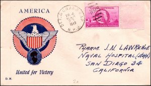 23 Mar 1943 WWII Patriotic Cover America United For Victory Sherman 440