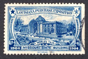 US 1904 LA Purchase Poster Cinderella Stamp of MO Building  used
