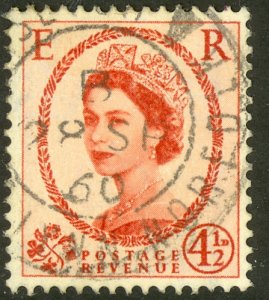 GREAT BRITAIN 1958-59 4 1/2d QE2 Wilding Portrait w 2 GRAPHITE LINES Sc 360a VFU