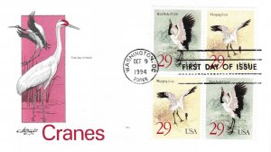 United Dtates 1994 CRANES Block of Four Scott 2867-68.  First Day Cover