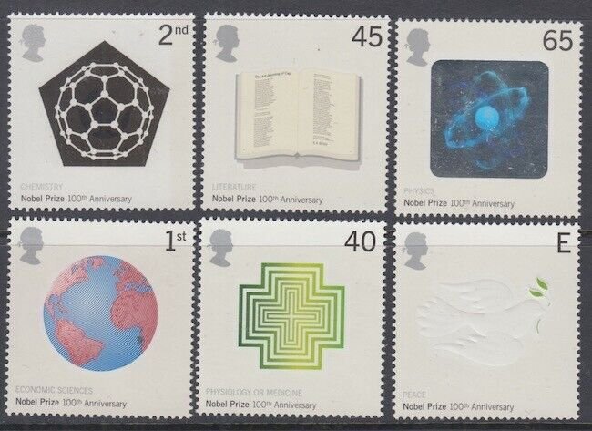 GREAT BRITAIN Sc # 1993-8 MNH CPL SET of 6 CELEBRATING NOBEL PRIZE CENTENARY