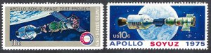 United States #1569-70 10¢ Apollo Soyuz (1975). 2 singles. MNH