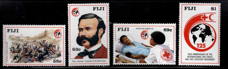 FIJI Scott 599-602 MH* 1989 Red Cross set  ink mark on 96c bottom right