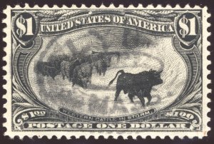 US 292 $1 Trans-Mississippi 1898 Western Cattle in Storm PSAG cert fine used