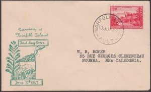 NORFOLK IS 1947 Ball Bay 2½d on FDC to New Caledonia........................X195 