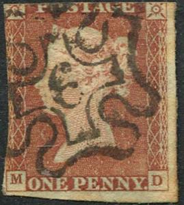 1841 Penny Red (MD) with Number 6 in Cross Cat 160 pound