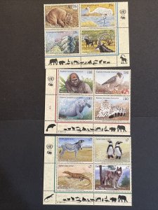 UN 1993 endangered Species Inscription Blocks 4 MNH NY, Geneva & Vienna