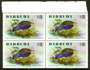 BARBUDA 1976 $2.00 PURPLE GALLINULE Block of 4 Pictorial Sc 243 MNH