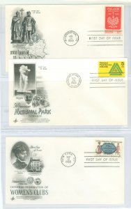 US 1313-14/1316 1966 3 U/A FDCs, artcraft cachets, Polish Culture, National Parks, Women's Clubs