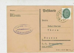 Germany Weikersheim 1928 Official Stamps Post Card Ref 32194