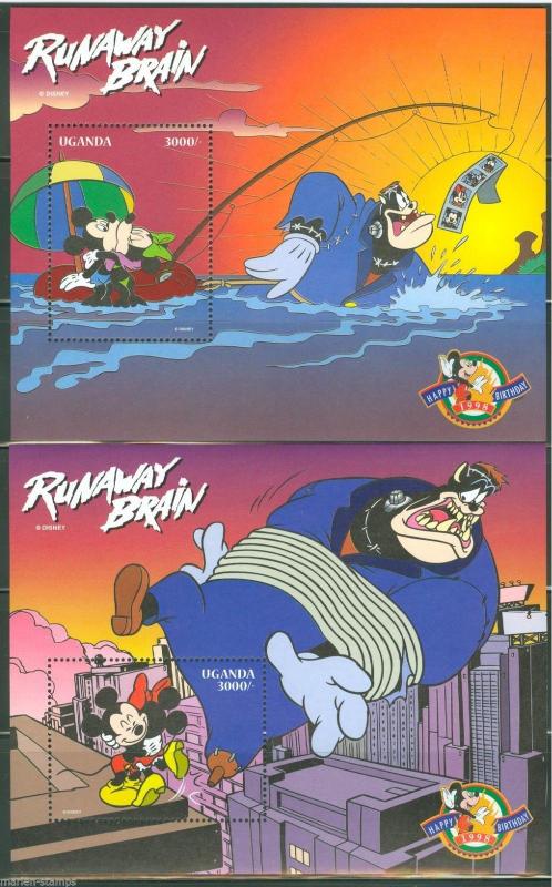 UGANDA DISNEY SCOTT#1554/55   RUNAWAY BRAIN  SET OF SOUVENIR SHEETS MINT NH