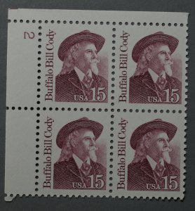 United States #2177a MNH XF Plate Block Overall Tagging Bill Cody