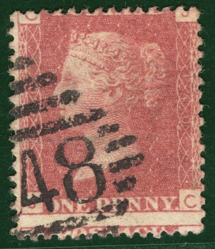 GB PENNY RED Stamp 1d Plate 140 Ireland Ballymoney*48* Numeral Used LRED145